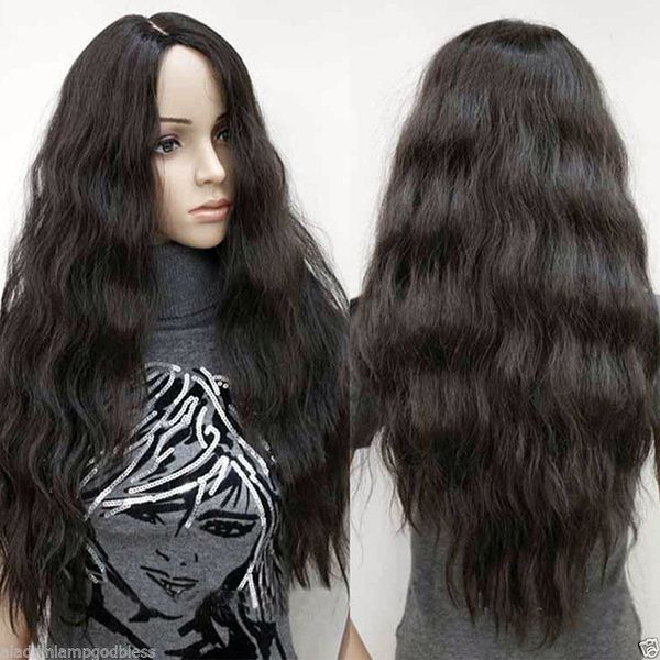 

parted bang wig long black african women wavy curly heat resistant cosplay wig