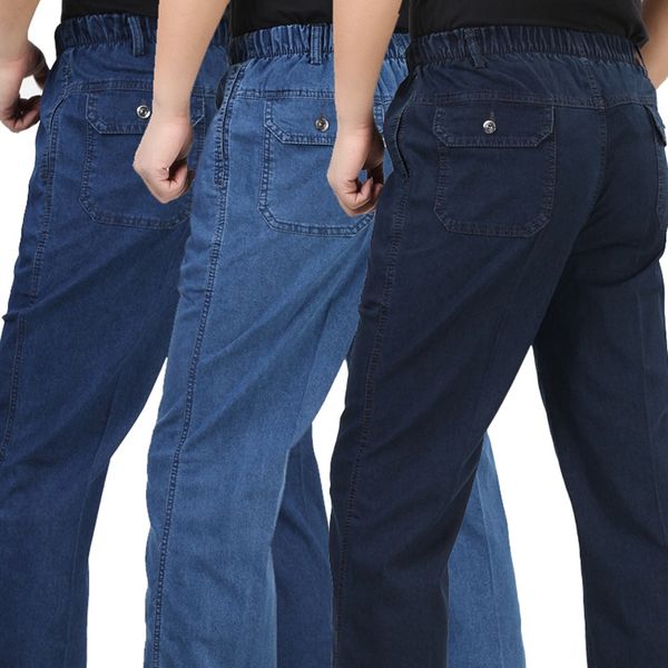 

wholesale-2017 new spring and autumn summer thin elastic male pants high waist men jeans cotton loose plus size trousers 30-42, Blue