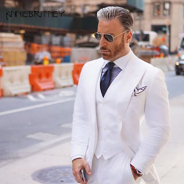 

white wedding suits for men 2018 custom made men blazer jacket slim fit groom tuxedo summer ternos masculino slim fit 3 pieces, White;black
