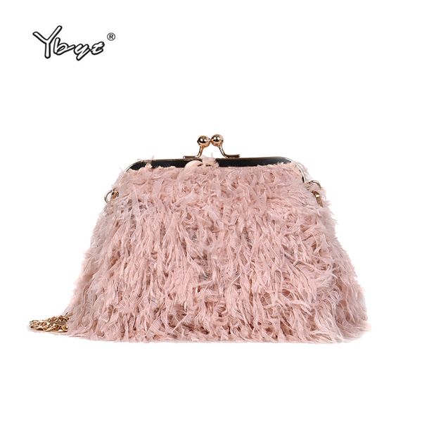 

ybyt brand 2018 new feathers decorative shell pack fashion women satchel evening bags chain shoulder messenger crossbody bag