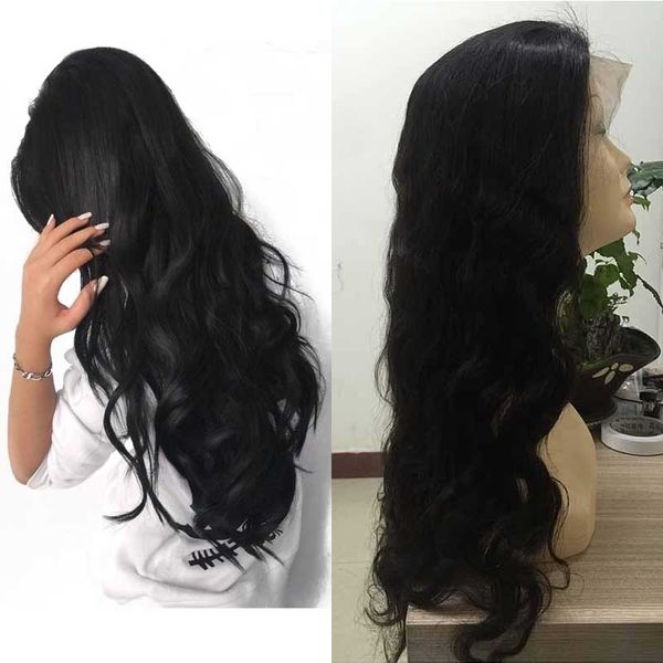 

body wave frontal lace wigs pre plucked natural hairline 150% density real peruvian human hair wigs for women natural color can be dyed, Black