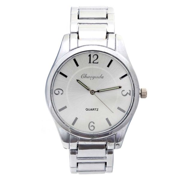 

classic men women metal stainless steel watches folding clasp silver color casual business round case analog quartz watch, Slivery;brown
