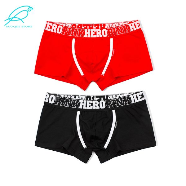 

2pcs/lot] mens boxers cotton colour man underwears pink hero male shorts underpant fashion classic cueca panties brand, Black;white