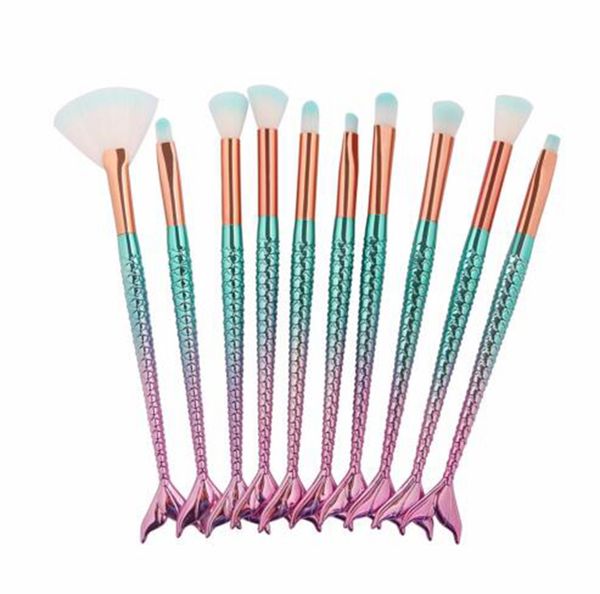 

selling 10pcs set mermaid face makeup brushes foundation blusher powder brush tools eyeshadow eyeliner eyebrow makeup brus