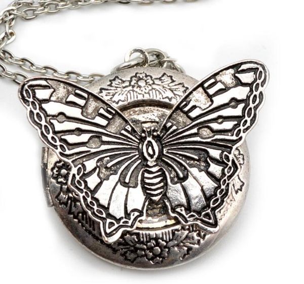 

5pcs 2018 aromatherapy jewelry essential oil diffuser lockets for women christmas gift vintage butterfly locket necklace, Silver