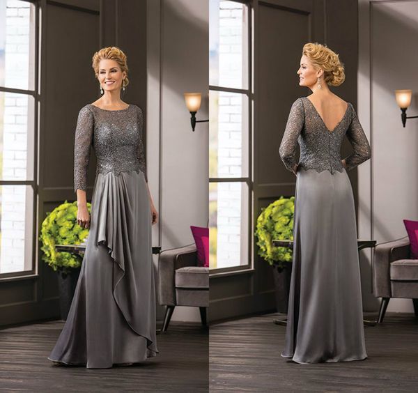 

серый мать невесты кружева рюшами шифон jewel шея длинные рукава элегантный мать невесты платье длина пола свадебные платья гость, Black;red