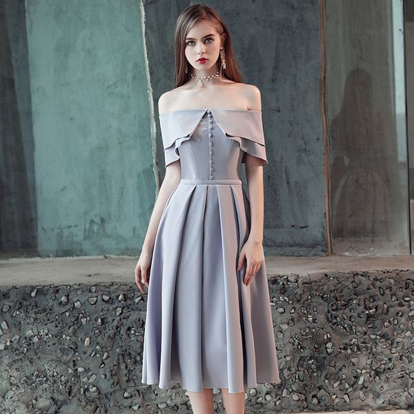 

fadistee autumn new arrival mordern party evening dresses vestido de festa prom robe de soiree frock strech satin boat neck button banquet, Black