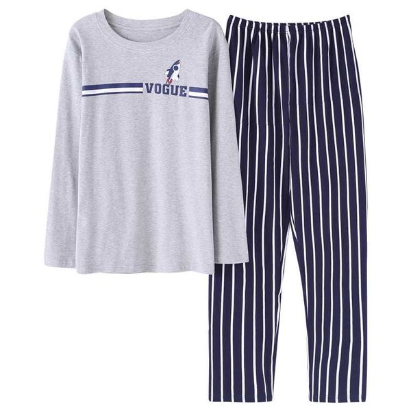 

autumn new men's cotton pajamas letter striped sleepwear cartoon pajama sets casual lounge suits pyjamas plus size 3xl pyjama, Black;brown