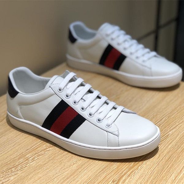 

brand ace leather low-sneaker white calf leather with blue & red web blue ayers snake detail back sneakers, Black