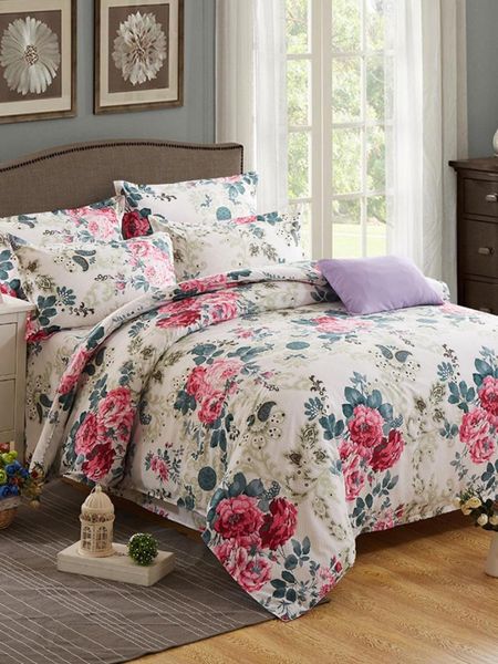 4pcs Bed Cover Set Fresh Flowers Pattern Country Style Bedding Set