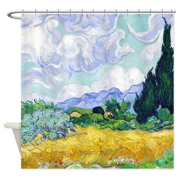 

van gogh wheat field cypresses - decorative fabric shower curtain (69"x70