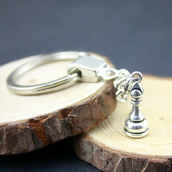

6 pieces key chain женщины кольца для ключей моды брелки для мужчин шахматы епископ 20x8mm, Slivery;golden