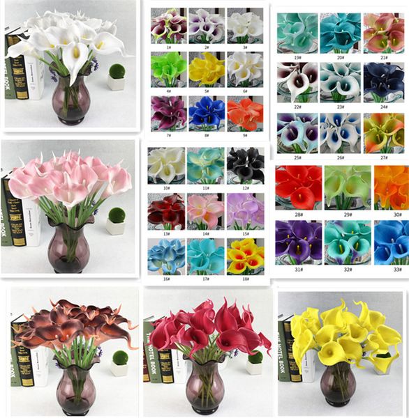 

Dhl 33 color pu calla lily artificial flower bouquet real touch party wedding decoration fake flower home decor 38cm 6cm