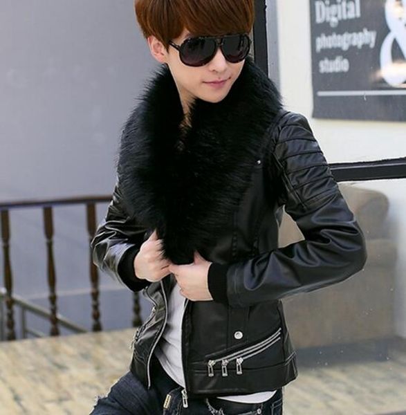 

американский и европейский модный тренд осенней зимы новая корейская версия утолщенной стройные мужчины с меховым воротником куртка м-3xl, Black