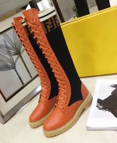 

brand women cow leather knee high boots fashion winter half knight boots elastic knitted western desert boots military martin boots,35-40, Black