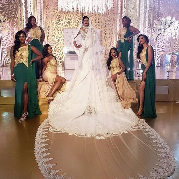 

luxury wedding veil lace appliques beads 4m long one layer bridal veils custom made white ivory wedding veil, Black