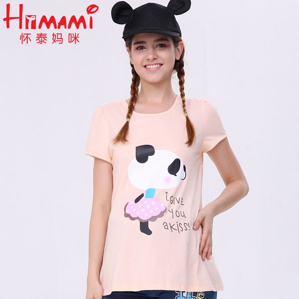 

summer kawaii pink panda plus size undershirt pregnant women tee maternity t shirt pregnancy homeclothes, White