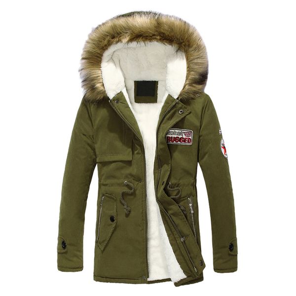 

coat men's winter leisure hoodie alphabetic printing outwear medium length velvet cotton coat men's thicken warm outwear oct17, Black