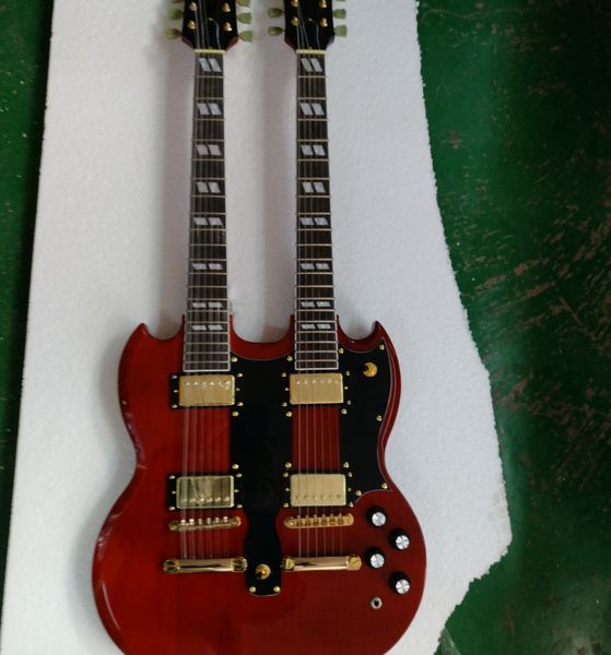 

red double electric guitar, sg electric guitar
