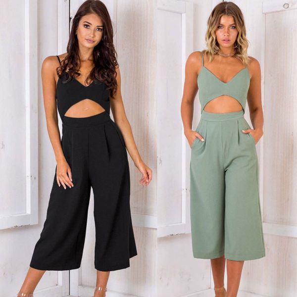 

2018 newly summer fashion women ladies jumpsuits 2 style solid sleeveless v-neck jumpsuits size s-xl, Black;white