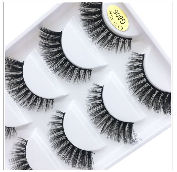 

5 pairs fake lashes real mink fur hair handmade reusable false eyelashes soft & vivid black cotton stalk dhl free