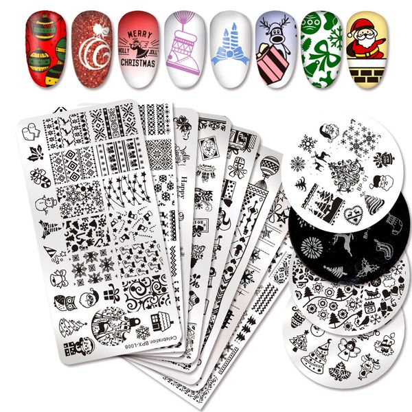 

born pretty xmas rectangle round nail art stamp template christmas image plate celebration for stamping polish nail art tools, White