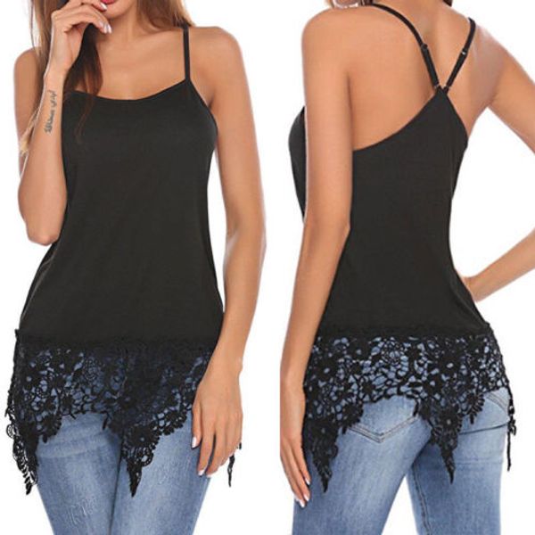 

2018 new women's summer spaghetti strap vest lace trim shirts tank, White