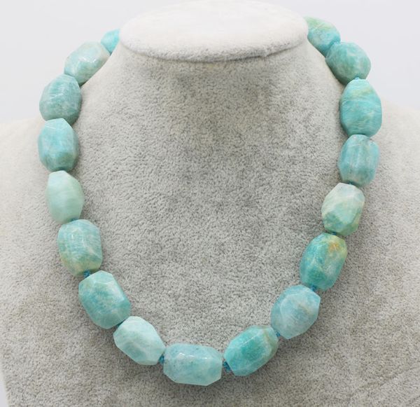 

green amazonite baroque faceted 15*20mm necklace 17inch wholesale beads nature fppj woman 2017, Silver