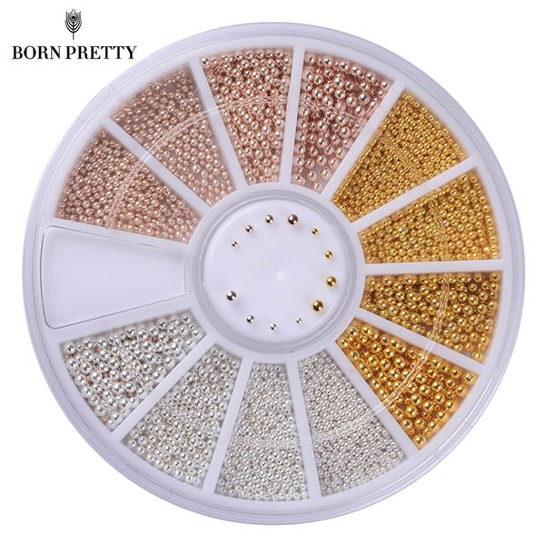 

1 box steel beads nail studs gold sliver champagne 0.8mm/1.0mm/1.2mm/1.5mm mixed 3d nail art decorations in wheel manicure diy, Silver;gold