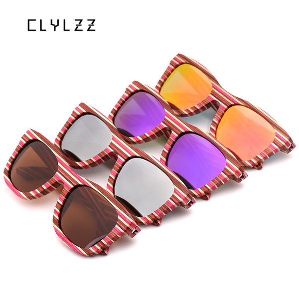 

clylzz 2018 striped skateboard wood sunglasses vintage men square hd polarized lens full frame handmade sun glasses eyewear, White;black
