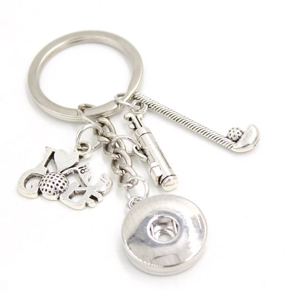 

new arrival diy interchangeable 18mm snap jewelry golfbag key chain handbag charm snap keychain golf key ring jewelry for golf lover gift, Slivery;golden