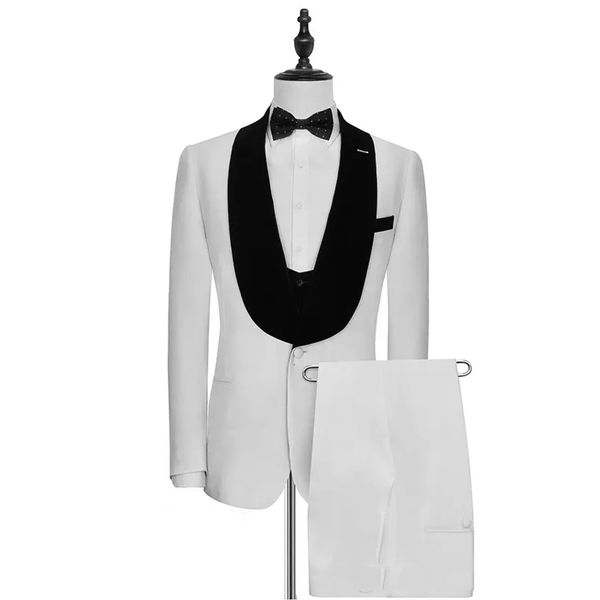 

ivory slim fit men suits wedding groom tuxedos bridegroom suits 3 pieces (jacket+pants+vest) with black shawl lapel man blazer, Black;gray
