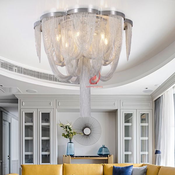 2019 Post Modern Tassel Aluminum Chain Lamp Living Room Big Gas Light Luxury Villa Hotel Bedroom Art Round Led Ceiling Lights From Huangrs19871029