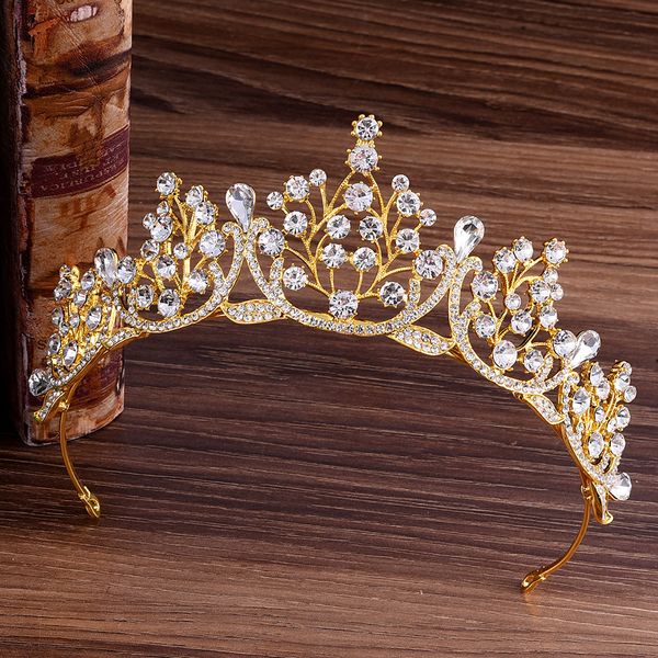 

baroque sparkling gold red green blue crystal wedding crown headband bridal tiaras rhinestone pageant diadem hair accessories, Golden;white