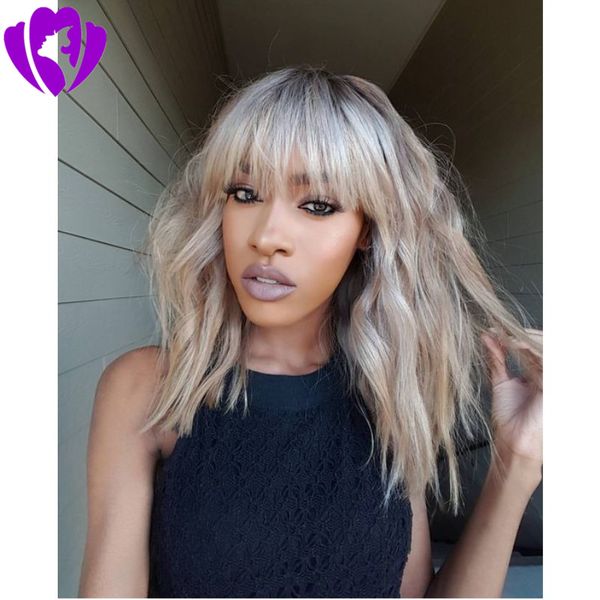 180density Full Synthetic Short Wavy Wigs With Bangs For Women