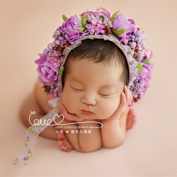 

handmade lilac baby girl flower bonnet lovely flora bonnet for newborn baby pgraphy props infant hat neworn ruffle hat, Yellow
