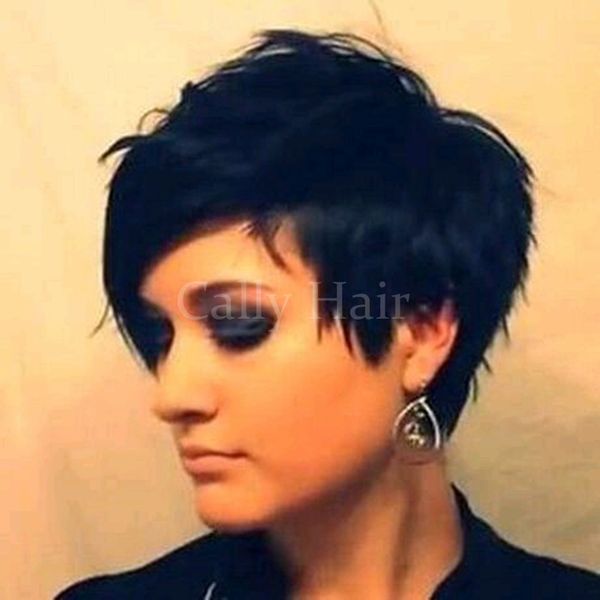Chinese Hair Capless Short Wig Pixie Cut None Lace Machine Made