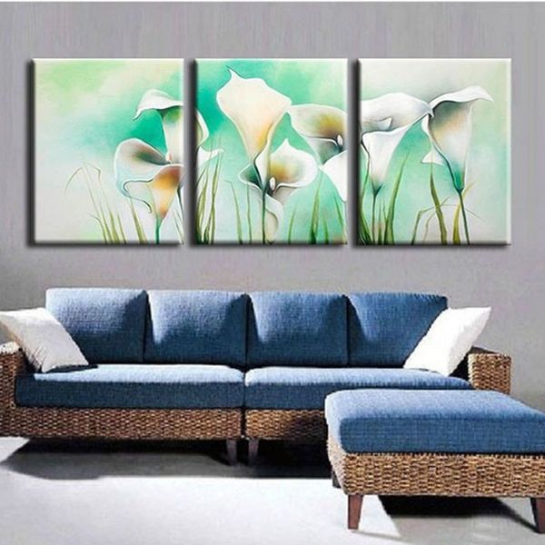 

hand painted white flower oil painting 3 panel wall art picture handmade abstract floral paintings on canvas for living room