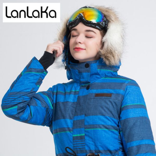 

lanlaka new brand ski jacket women winter waterproof jacket high-quality snowboard jackets warm lengthen blue ski coat female