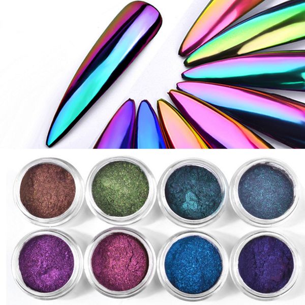 

charm neon magic mirror powder holographic unicorn chameleon aurora colorful dust nail art diy 8 colors, Silver;gold
