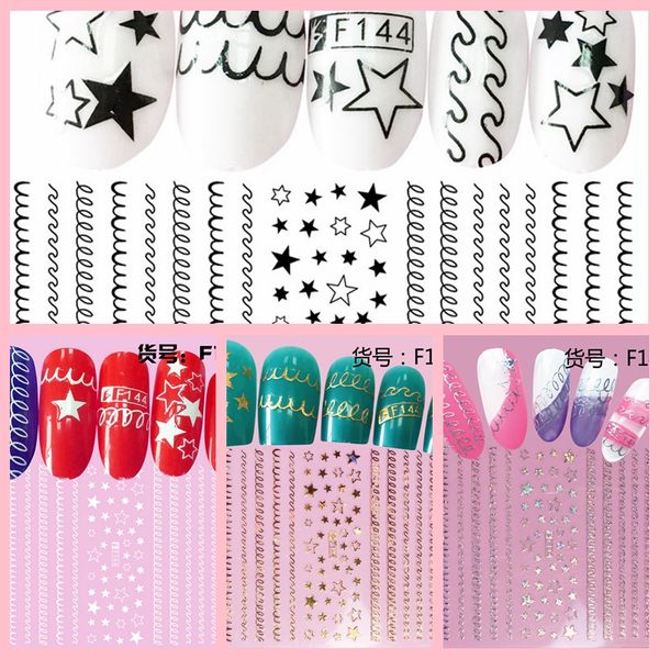 

1 sheet 3d 4 colors swirl spiral m-shape wave line stars pattern adhesive nail art stickers decorations diy salon tips f144#, Black