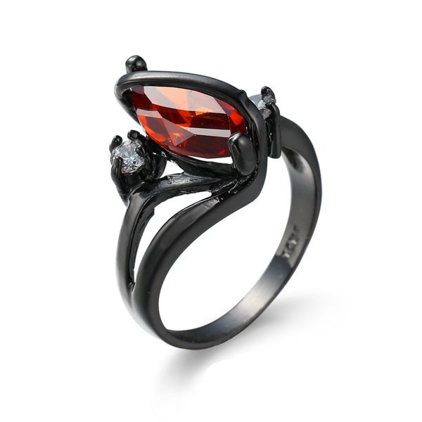 

fashion marquis red ruby garnet cubic zirconia rings size 6/7/8/9/10 black gold plated men women's wedding gift, Golden;silver