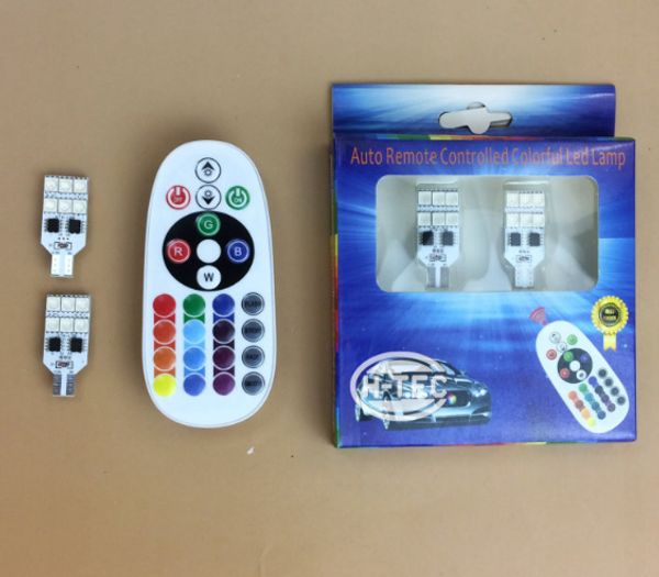 

t10 автомобилей led широкий свет семь цветов пульт дистанционного управления rgb габаритный фонарь огни парковки слайд светофор 5050-12smd и