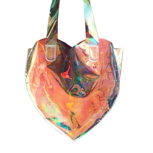 

модные лазерные прозрачные сумки в форме сердца голограмма большая сумка повседневная женская сумка на ремне радуга клатч bolsa