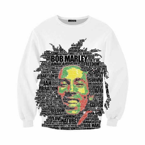 

новое прибытие регги составитель боб марли мода мужчины / женщины смешные 3d печатных толстовка стиль мода повседневная толстовка b351, Black