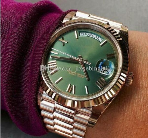 

2017 роскошные часы зеленый лицо розовое золото из нержавеющей стали оригинальный ремешок наручные часы день дата механизм с автоподзаводом AAA мужские dezel механика часы