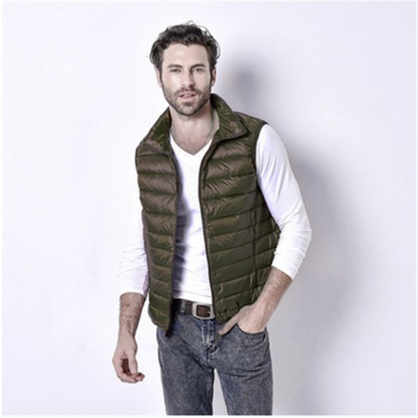 

2018 new mens white duck down vest winter ultra-light warm down vest male waistcoat sleeveless outwear chaleco hombre, Black;white