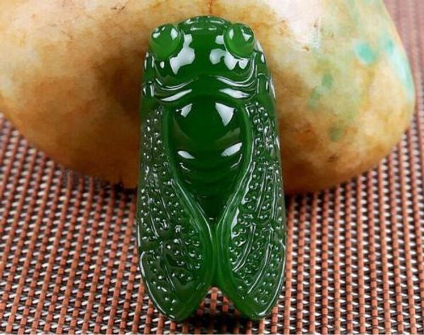 

koraba fine jewelry natural hand-carved black green jade cicada lucky amulet pendant necklace + rope ing, Silver