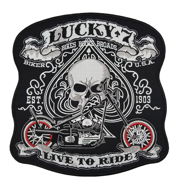 Großhandel benutzerdefinierte 10,5 Zoll große Stickerei Biker Patches für Jacke Rückseite MC Surport PUNK LUCKY 7