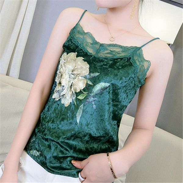 

summer new women ladies lace flower velvet camisole strappy vest camis sleeveless shirt tank blouse, White